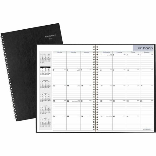 At-A-Glance DayMinderPlanner - Large Size - Julian Dates - Monthly - 14 Month - December 2023 - January 2025 - 1 Month Double Page Layout - 8" x 12" White Sheet - Wire Bound - Black - Simulated Leather, Faux Leather - 1 Each