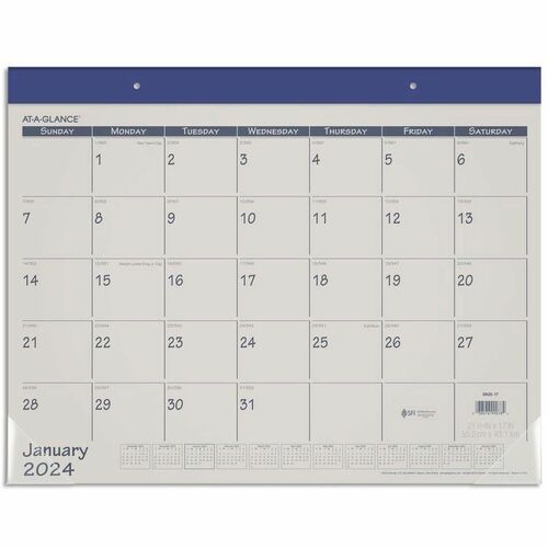 At-A-Glance 2024 Fashion Color Monthly Desk Pad, Standard, 21 3/4" x 17" - Standard Size - Julian Dates - Monthly - 12 Month - January 2024 - December 2024 - 1 Month Single Page Layout - 21 3/4" x 17" White Sheet - 2.88" x 2.50" Block - Headband - Desktop