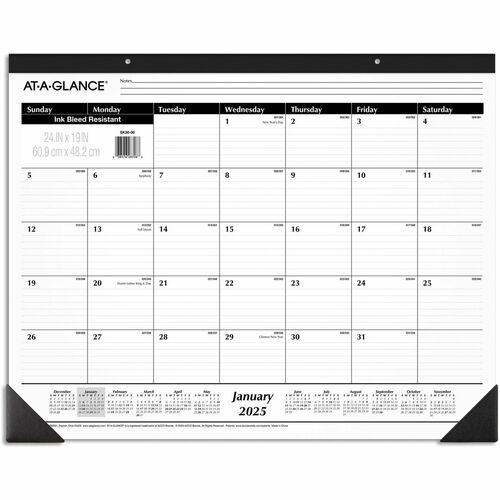 At-A-Glance 2024 Ruled Monthly Desk Pad, Large, 24" x 19" - Large Size - Julian Dates - Monthly - 12 Month - January 2024 - December 2024 - 1 Month Single Page Layout - 24" x 19" White Sheet - Headband - Desktop - White - Paper - Ruled Daily Block - 1 Eac