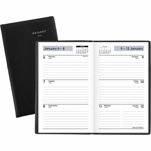 At-A-Glance 2024 Weekly Planner, Black, Pocket, 3 1/2" x 6" - Pocket Size - Julian Dates - Weekly - 12 Month - January 2024 - December 2024 - 1 Week Double Page Layout - 3 1/2" x 6" White Sheet - Stapled - Paper, Poly - Black CoverRuled Daily Block - 1 Ea