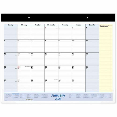 At-a-Glance QuickNotes 2024 Monthly Desk Pad Calendar, Standard, 22" x 17" - Standard Size - Julian Dates - Monthly - 13 Month - January 2024 - January 2025 - 1 Month Single Page Layout - 22" x 17" White Sheet - 2.50" x 2.50" Block - Headband - Desktop - 