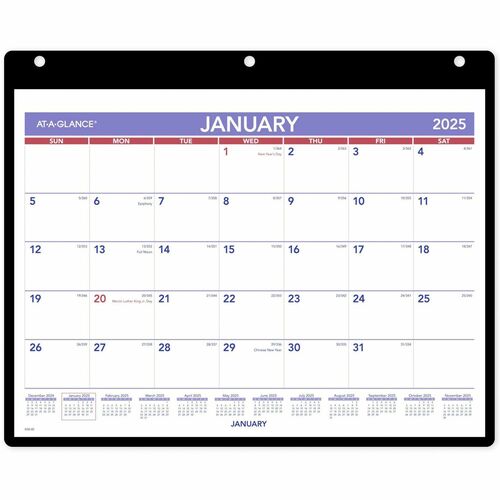 At-A-Glance 2024 Monthly Desk Wall Calendar with Jacket, Small, 11" x 8" - Small Size - Julian Dates - Monthly - 12 Month - January 2025 - December 2025 - 1 Month Single Page Layout - 11" x 8" White Sheet - Desktop - Wall Mount - Blue, White, Purple - Pol