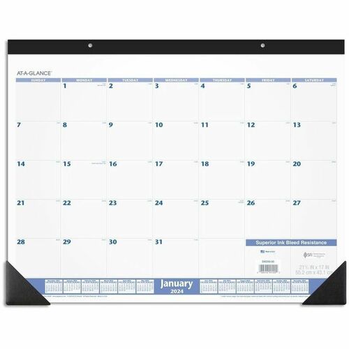 At-A-Glance Desk Pad Calendar - Standard Size - Julian Dates - Monthly - 12 Month - January 2025 - December 2025 - 1 Month Single Page Layout - 21 3/4" x 17" White Sheet - Headband - Desk Pad - Blue, Gray, White - Poly, Paper - 1 Each
