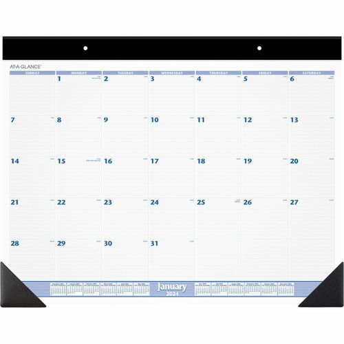 At-A-Glance Desk Pad Calendar - Large Size - Julian Dates - Monthly - 1 Year - January 2024 - December 2024 - 1 Day Single Page Layout - 19" x 24" White Sheet - 3.25" x 2.75" Block - Headband - Desktop - Blue, Gray, White - Poly, Paper - 1 Each