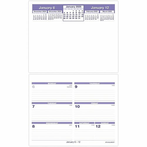 At-A-Glance Flip-A-Week Desk Calendar Refill - Small Size - Julian Dates - Weekly - 12 Month - January 2024 - December 2024 - 1 Week Double Page Layout - 6" x 7" White Sheet - Desk - White, Blue - Paper - 1 Each