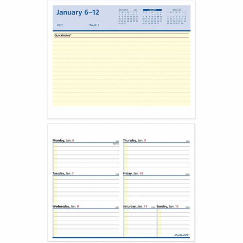 At-A-Glance QuickNotes Flip-A-WeekRefill - Small Size - Julian Dates - Weekly - 12 Month - January 2024 - December 2024 - 1 Week Double Page Layout - 5 1/2" x 7" White Sheet - 1-ring - Desktop - Yellow, Blue, White - Paper - Hanging Loop, Bleed Resistant 