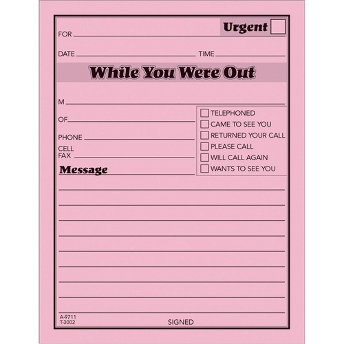 Adams While You Were Out Message Pad - 50 Sheet(s) - Gummed - 4" x 5" Sheet Size - Pink - Pink Sheet(s) - Black Print Color - 12 / Pack
