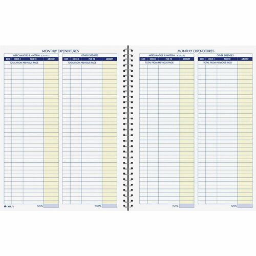 Adams Monthly Bookkeeping Record Book - Spiral Bound - White Sheet(s) - Blue, Yellow Print Color - 1 Each