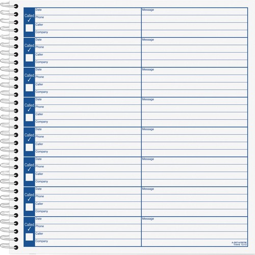 Adams Voice Mail Log Book - 60 Sheet(s) - Spiral Bound - 7.50" x 8.50" Sheet Size - 2 / Pack