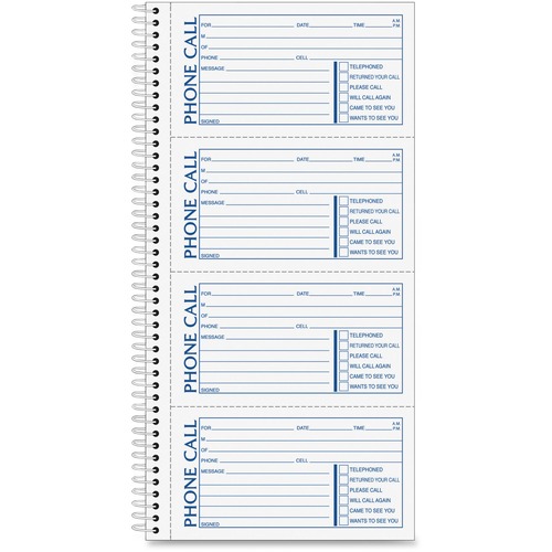 Adams Spiral Bound Phone Message Books - 400 Sheet(s) - Spiral Bound - 2 Part - 5 1/4" x 11" Sheet Size - Assorted Sheet(s) - Recycled - 1 Each - Telephone Message Books & Pads - ABFSC1154D