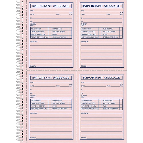 Adams Carbonless Important Message Pad - 200 Sheet(s) - Spiral Bound - 2 PartCarbonless Copy - 8.50" x 11" Sheet Size - Assorted Sheet(s) - 1 Each