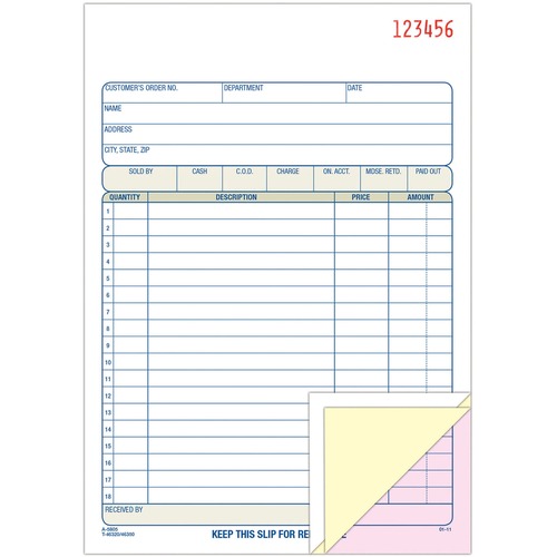 Adams Carbonless 3-part Sales Order Books - 50 Sheet(s) - 3 PartCarbonless Copy - 5.56" x 8.43" Sheet Size - White, Canary, Pink - Assorted Sheet(s) - 1 Each