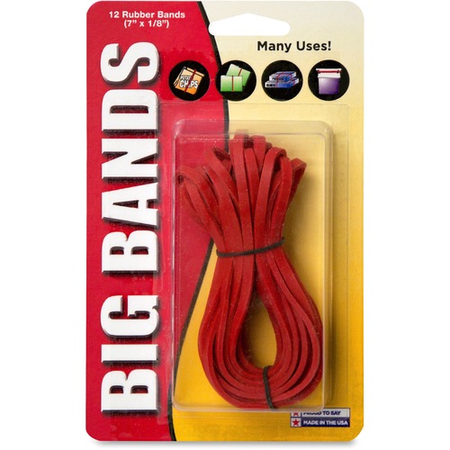 Alliance Rubber Big Bands Rubber Bands - 7" Length x 0.1" Width - 12 / Pack - Red