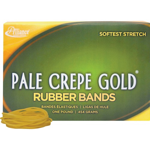 Alliance Rubber 20165 Pale Crepe Gold Rubber Bands - Size #16 - Approx. 2675 Bands - 2 1/2" x 1/16" - Golden Crepe - 1 lb Box