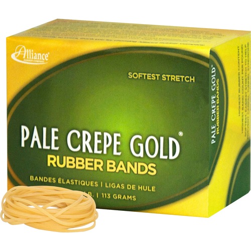 Alliance Rubber 20169 Pale Crepe Gold Rubber Bands - Size #16 - Approx. 668 Bands - 2 1/2" x 1/16" - Golden Crepe - 1/4 lb Box