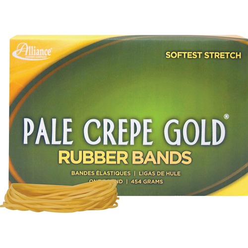 Alliance Rubber 20195 Pale Crepe Gold Rubber Bands - Size #19 - Approx. 1890 Bands - 3 1/2" x 1/16" - Golden Crepe - 1 lb Box