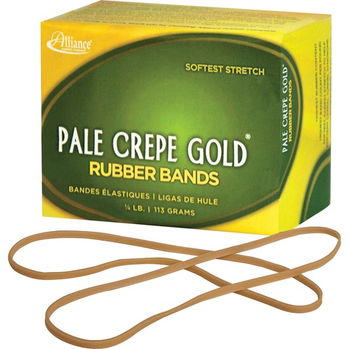 Alliance Rubber 21409 Pale Crepe Gold Rubber Bands - Size #117B - Approx. 75 Bands - 7" x 1/8" - Golden Crepe - 1/4 lb Box