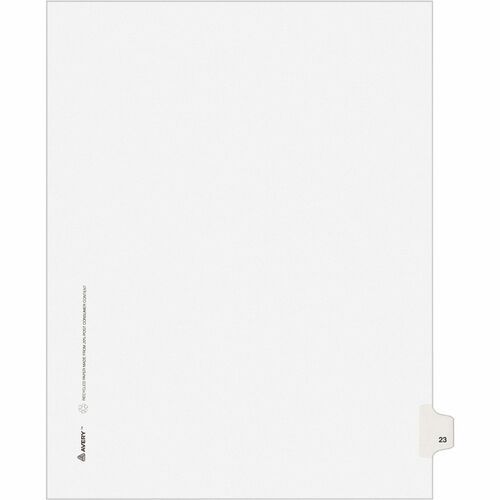 Avery® Individual Legal Exhibit Dividers - Avery Style - 1 Printed Tab(s) - Digit - 23 - 1 Tab(s)/Set - 8.5" Divider Width x 11" Divider Length - Letter - White Paper Divider - Paper Tab(s) - Recycled - Reinforced Tab, Rip Proof, Unpunched - 25 / Pack