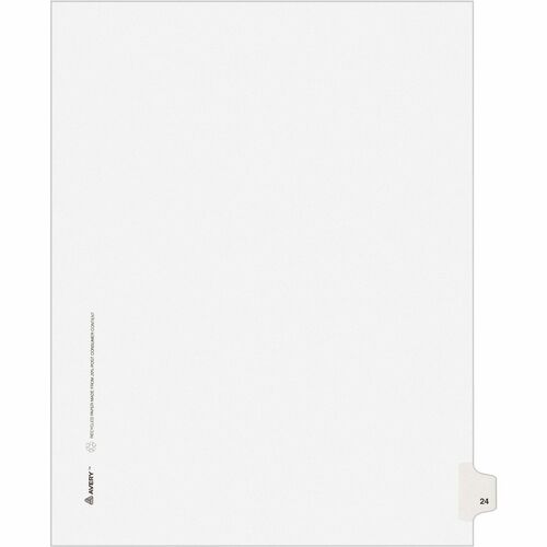 Avery® Individual Legal Exhibit Dividers - Avery Style - 1 Printed Tab(s) - Digit - 24 - 1 Tab(s)/Set - 8.5" Divider Width x 11" Divider Length - Letter - White Paper Divider - Paper Tab(s) - Recycled - Reinforced Tab, Rip Proof, Unpunched - 25 / Pack