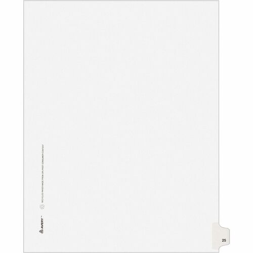 Avery® Individual Legal Exhibit Dividers - Avery Style - 1 Printed Tab(s) - Digit - 25 - 1 Tab(s)/Set - 8.5" Divider Width x 11" Divider Length - Letter - White Paper Divider - Paper Tab(s) - Recycled - Reinforced Tab, Rip Proof, Unpunched - 25 / Pack