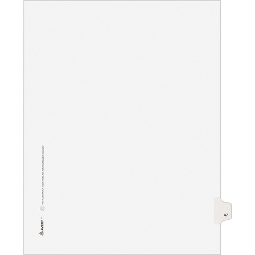 Avery® Individual Legal Exhibit Dividers - Avery Style - 1 Printed Tab(s) - Digit - 47 - 1 Tab(s)/Set - 8.5" Divider Width x 11" Divider Length - Letter - White Paper Divider - White Paper Tab(s) - 20% Recycled - Reinforced Tab, Rip Proof, Unpunched -