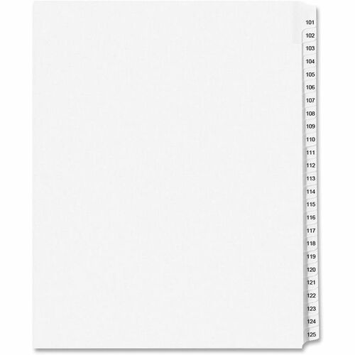 Avery® Standard Collated Legal Exhibit Divider Sets - Avery Style - 25 x Divider(s) - Printed Tab(s) - Digit - 101-125 - 25 Tab(s)/Set - 8.5" Divider Width x 11" Divider Length - Letter - White Paper Divider - Clear Paper Tab(s) - 25 / Set