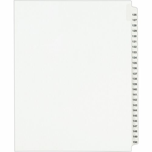 Avery® Standard Collated Legal Exhibit Divider Sets - Avery Style - 25 x Divider(s) - Printed Tab(s) - Digit - 126-150 - 25 Tab(s)/Set - 8.5" Divider Width x 11" Divider Length - Letter - White Paper Divider - Clear Paper Tab(s) - 20% Recycled - Reinf