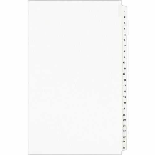 Avery® Standard Collated Legal Exhibit Divider Sets - Avery Style - 25 x Divider(s) - Printed Tab(s) - Digit - 1-25 - 25 Tab(s)/Set - 8.5" Divider Width x 14" Divider Length - Legal - White Paper Divider - Clear Paper Tab(s) - Recycled - Unpunched, Re