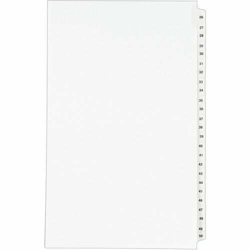 Avery® Standard Collated Legal Exhibit Divider Sets - Avery Style - 25 x Divider(s) - Printed Tab(s) - Digit - 26-50 - 25 Tab(s)/Set - 8.5" Divider Width x 14" Divider Length - Legal - White Paper Divider - Clear Paper Tab(s) - Recycled - Unpunched, R