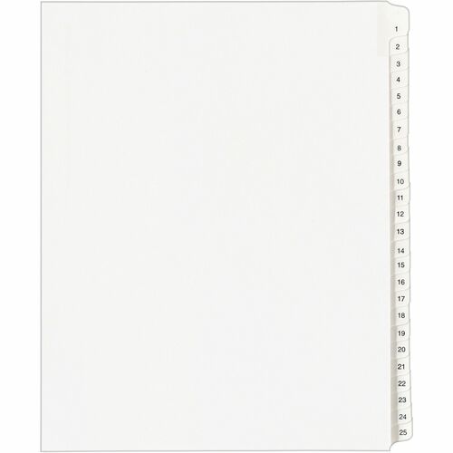 Avery® Collated Legal Exhibit Dividers - Allstate Style - 25 x Divider(s) - Printed Tab(s) - Digit - 1-25 - 25 Tab(s)/Set - 8.5" Divider Width x 11" Divider Length - Letter - White Paper Divider - White Tab(s) - 20% Recycled - Reinforced Tab, Rip Proo