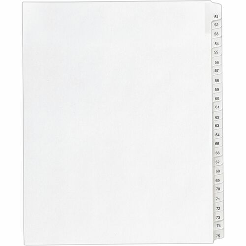 Avery® Collated Legal Exhibit Dividers - Allstate Style - 25 x Divider(s) - Printed Tab(s) - Digit - 51-75 - 25 Tab(s)/Set - 8.5" Divider Width x 11" Divider Length - Letter - White Paper Divider - White Tab(s) - 25 / Set