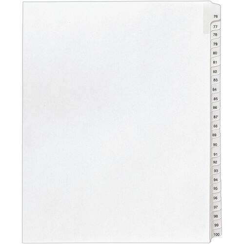 Avery® Allstate Style Collated Legal Dividers - 25 x Divider(s) - Printed Tab(s) - Digit - 76-100 - 25 Tab(s)/Set - 8.5" Divider Width x 11" Divider Length - Letter - White Paper Divider - White Tab(s) - 20% Recycled - Reinforced Tab, Rip Proof, Unpun