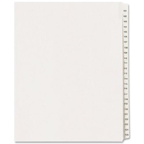 Avery® Collated Legal Exhibit Dividers - Allstate Style - 25 x Divider(s) - Printed Tab(s) - Digit - 101-125 - 25 Tab(s)/Set - 8.5" Divider Width x 11" Divider Length - Letter - White Paper Divider - White Tab(s) - 20% Recycled - Reinforced Tab, Rip P