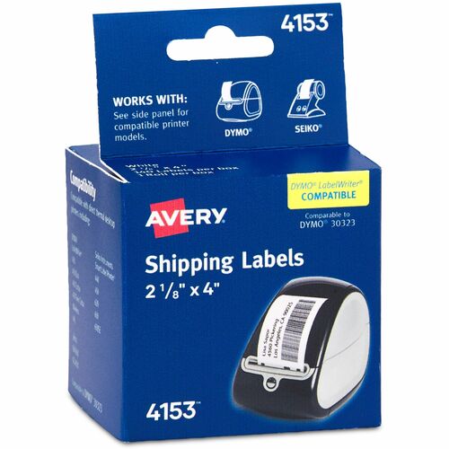 Avery® Thermal Roll Labels 2-1/8"x4" , 140 Shipping Labels-1 Roll (4153) - 4" Width x 2 1/8" Length - Permanent Adhesive - Rectangle - Direct Thermal - Bright White - Paper - 140 / Sheet - 1 Total Sheets - 140 Total Label(s) - 140 / Box - Water Resist