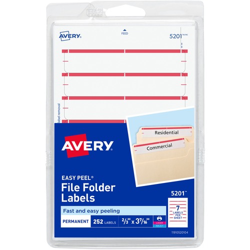 Avery® Permanent File Folder Labels - 11/16" Width x 3 7/16" Length - Permanent Adhesive - Rectangle - Laser, Inkjet - Dark Red - 7 / Sheet - 252 / Pack - Self-adhesive
