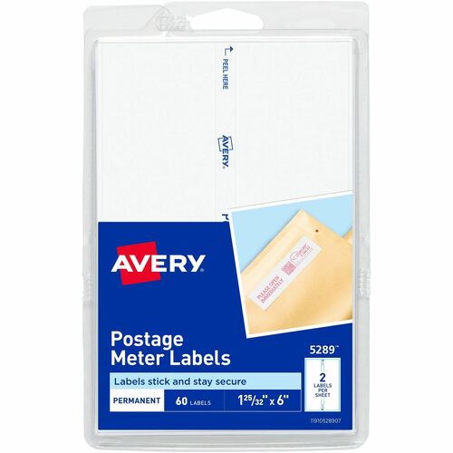 Avery® Address Label - 1 3/16" Width x 6" Length - Permanent Adhesive - Rectangle - White - Paper - 2 / Sheet - 30 Total Sheets - 60 Total Label(s) - 60 / Pack