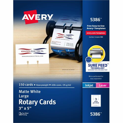 Avery® Uncoated 2-side Printing Rotary Cards - Index Card - 3" x 5" - 150 / Box - 3 Sheets - Perforated, Heavyweight, Double-sided, Printable - White