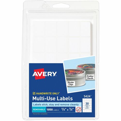 Avery® Removable ID Labels - 5/8" Width x 7/8" Length - Removable Adhesive - Rectangle - White - Paper - 40 / Sheet - 1050 / Pack - Self-adhesive