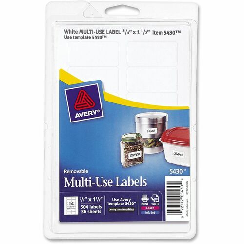Avery® Removable ID Labels - 1 1/2" Width x 3/4" Length - Removable Adhesive - Rectangle - Laser, Inkjet - White - 504 / Pack - Self-adhesive