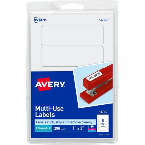 Avery® Removable ID Labels - 3" Width x 1" Length - Removable Adhesive - Rectangle - Laser, Inkjet - White - 250 / Pack - Self-adhesive