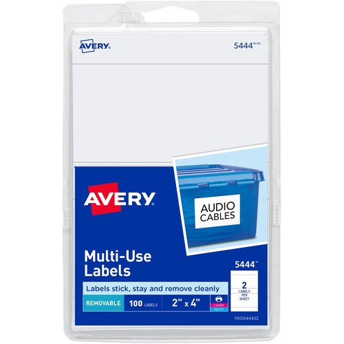 Avery® Removable ID Labels - 4" Width x 2" Length - Removable Adhesive - Rectangle - Laser, Inkjet - White - 100 / Pack - Self-adhesive