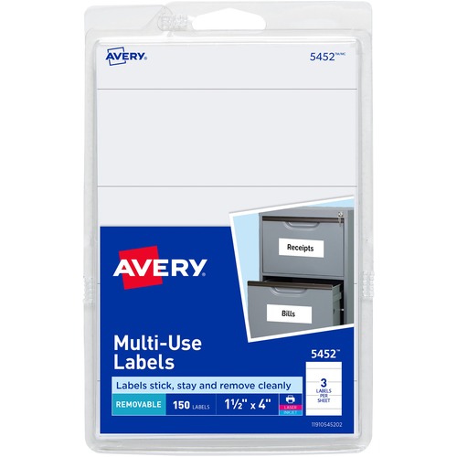 Avery® Removable ID Labels - 4" Width x 1 1/2" Length - Removable Adhesive - Rectangle - Laser, Inkjet - White - 150 / Pack - Self-adhesive