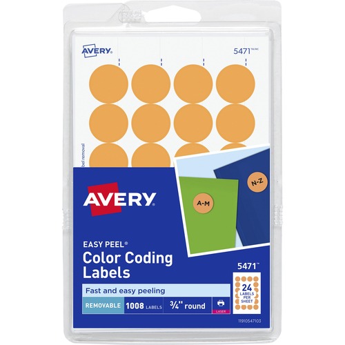 Avery® Color-Coding Labels - - Height3/4" Diameter - Removable Adhesive - Round - Laser - Orange - 24 / Sheet - 1008 / Pack