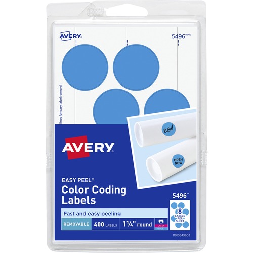 Avery® 1-1/4" Color-Coding Labels - - Height1 1/4" Diameter - Removable Adhesive - Round - Laser, Inkjet - Light Blue - 12 / Sheet - 400 / Pack