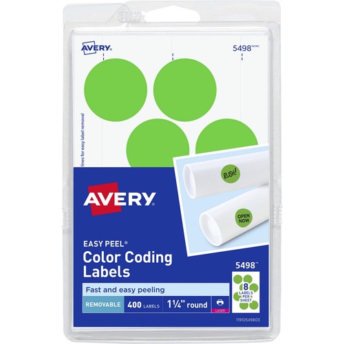 Avery® 1-1/4" Color-Coding Labels - - Height1 1/4" Diameter - Removable Adhesive - Round - Laser - Neon Green - 12 / Sheet - 400 / Pack