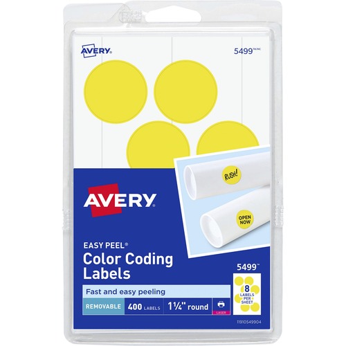 Avery® 1-1/4" Color-Coding Labels - - Height1 1/4" Diameter - Removable Adhesive - Round - Laser - Neon Yellow - 12 / Sheet - 400 / Pack
