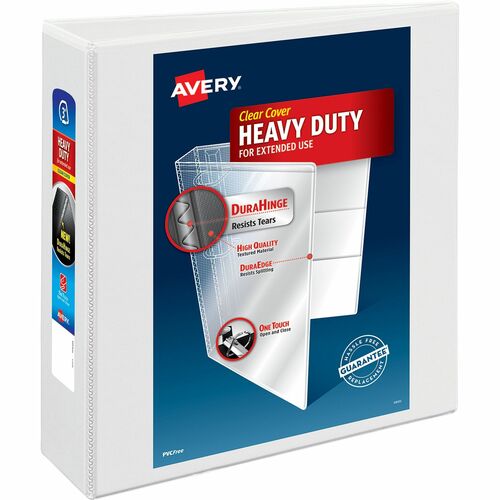 Avery® Heavy-duty Nonstick View Binder - 3" Binder Capacity - Letter - 8 1/2" x 11" Sheet Size - 600 Sheet Capacity - 3 x Slant D-Ring Fastener(s) - 4 Internal Pocket(s) - Poly - White - Recycled - Gap-free Ring, Non-stick, Clear Overlay, Exposed Rive