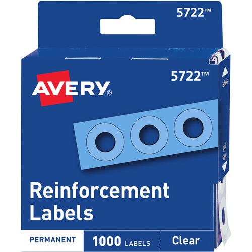 Avery® Hole Reinforcement Label Rings - 0.3" Diameter - 0.25" Maximum Capacity - Round - Clear - Polyvinyl - 1000 / Pack