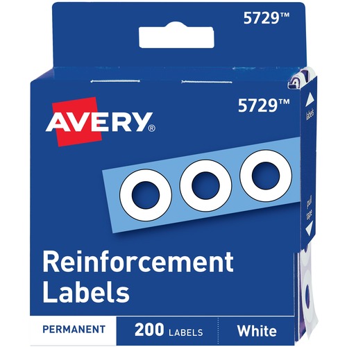 Avery® White Self-Adhesive Reinforcement Labels - 0.3" Diameter - 0.25" Maximum Capacity - Round - White - 200 / Pack