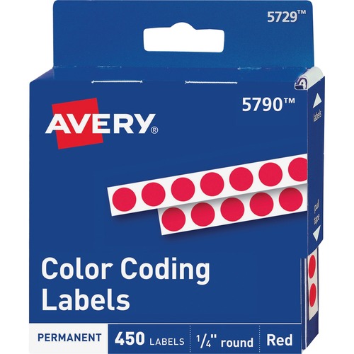 Avery® 1/4" Color-Coding Labels - - Height1/4" Diameter - Permanent Adhesive - Round - Red - 450 / Pack - Self-adhesive